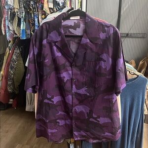 Valentino Purple Camouflage Casual Button Down Shirt
This is a very big medium